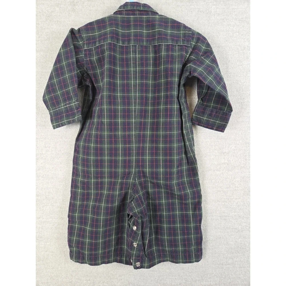 Ralph Lauren Baby Boy 3-6 Months Plaid Romper Jumpsuit Blue Green Pony Logo